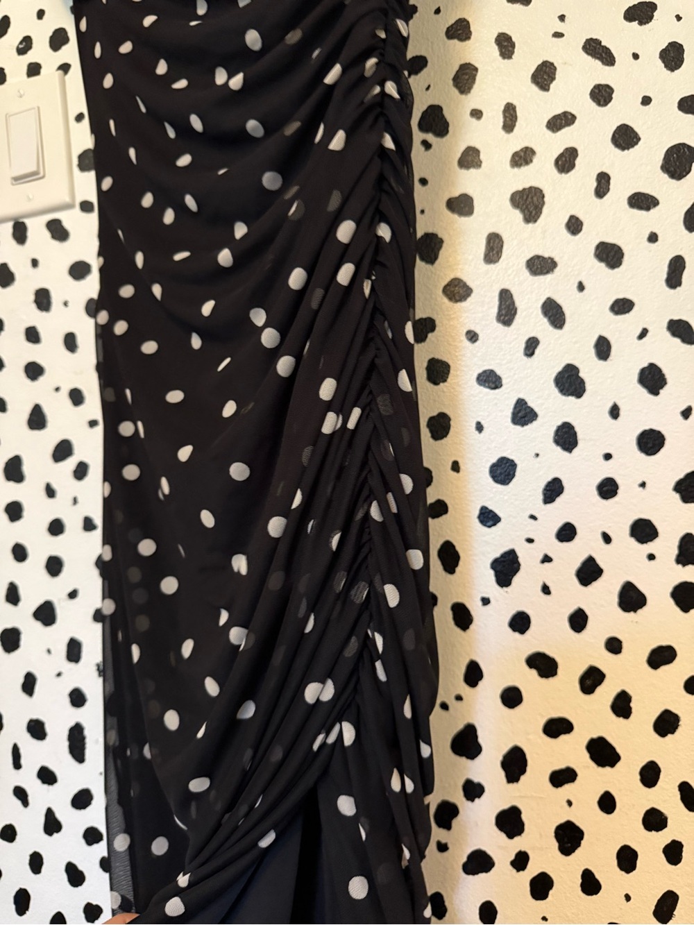 Abercrombie & Fitch Mesh Maxi Polka Dot Off The Shoulder Dress - Picture 7 of 7